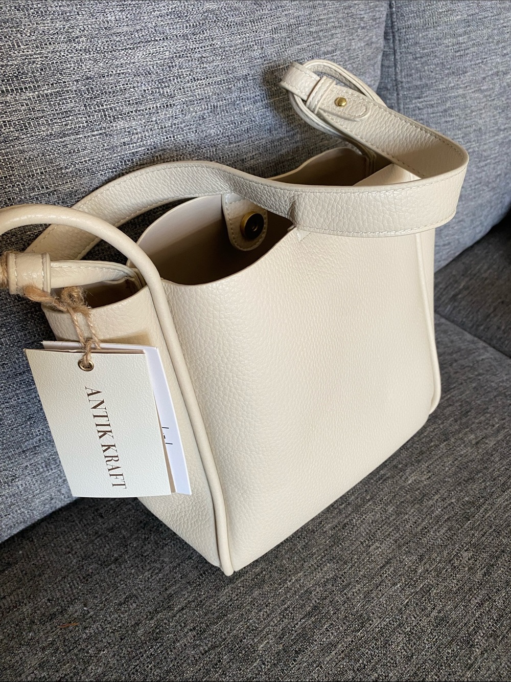 Antik Kraft Cream Pebbled Faux Leather Shoulder Bag
